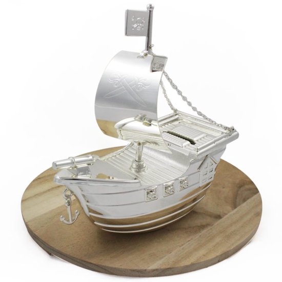 Bambino Silver Plated Money Box Pirate Ship van Widdop