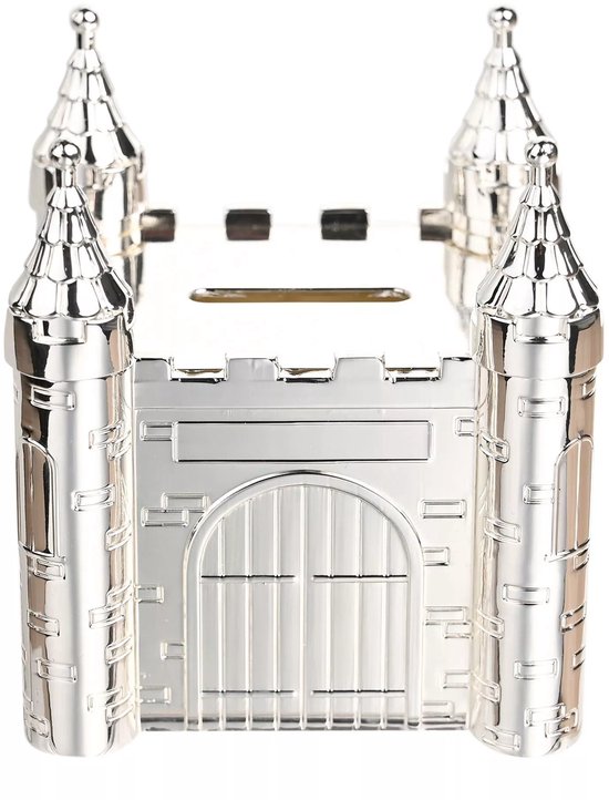 Bambino Silverplated Money Box - Castle - Spaarpot Kasteel Verzilverd - Silver Plated- Zilver - Baby kado - Baby gift - Doop kado - Baby Cadeau van Bambino