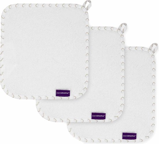 Bamboe baby monddoekjes - wasdoekjes - 25x25cm - set van 3 - Wit - ClevaMama van Clevamama