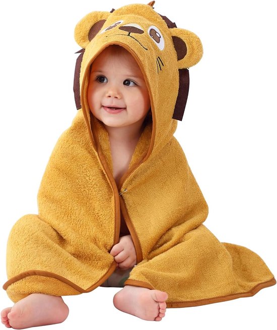 Bamboe Capuchon Badhanddoek - Baby Badjas Dier - Baby Afdrogen - Ultra Absorberend Hypoallergeen - 75x75cm - Leeuw
