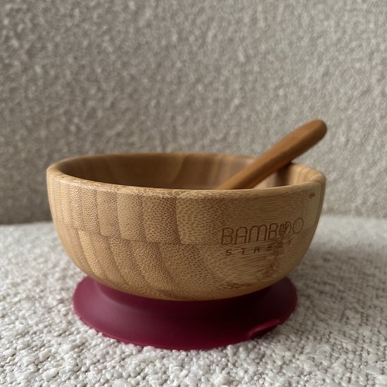 Bamboe Street bamboo bowl organisch bakje - Baby Cadeau - Kinderservies set - Zuignap - Kinderbord - Baby servies - Baby bestek - Melamine & BPA-vrij - Kraamcadeau - Babyshower cadeau - Baby - Bordeaux rood Red - zuignap - milieuvriendelijk - peuters van Bamboe Street