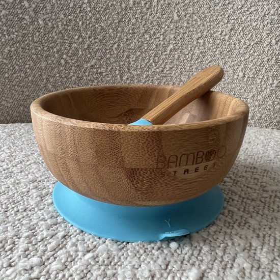Bamboe Street bamboo bowl organisch bakje - Baby Cadeau - Kinderservies set - Zuignap - Kinderbord - Baby servies - Baby bestek - Melamine & BPA-vrij - Kraamcadeau - Babyshower cadeau - Baby - Geboorte Cadeau - zuignap - milieuvriendelijk blauw blue van Bamboe Street