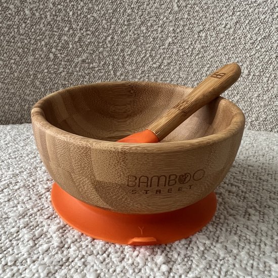 Bamboe Street bamboo bowl organisch bakje - Baby Cadeau - Kinderservies set - Zuignap - Kinderbord - Baby servies - Baby bestek - Melamine & BPA-vrij - Kraamcadeau - Babyshower cadeau - Baby - Geboorte Cadeau - zuignap - milieuvriendelijk - oranje van Bamboe Street