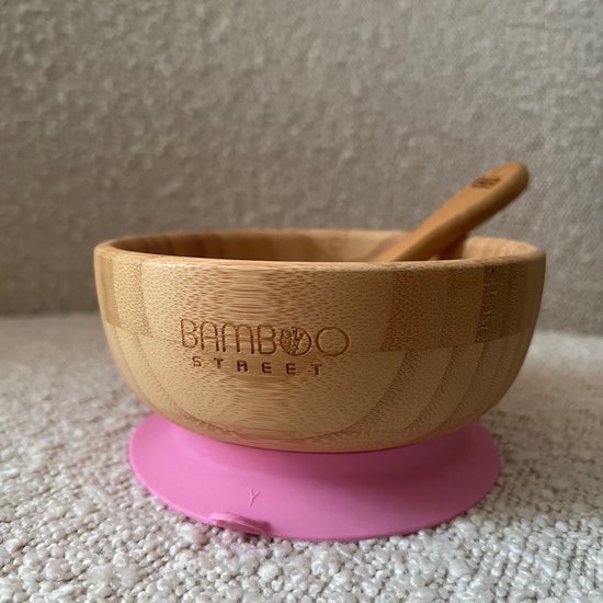 Bamboe Street bamboo bowl organisch bakje - Baby Cadeau - Kinderservies set - Zuignap - Kinderbord - Baby servies - Baby bestek - Melamine & BPA-vrij - Kraamcadeau - Babyshower cadeau - Baby - Geboorte Cadeau - zuignap - milieuvriendelijk - roze pink van Bamboe Street