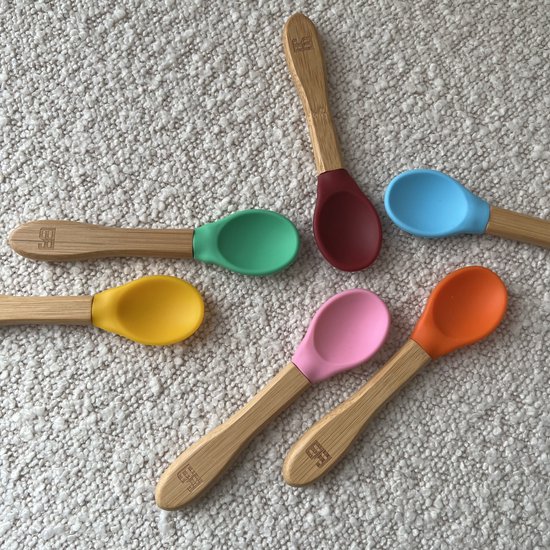 Bamboe Street bamboo organische lepels - Baby Cadeau - Kinderservies set - Baby servies - Baby bestek - Melamine & BPA-vrij - Kraamcadeau - Babyshower cadeau - Baby - Geboorte Cadeau - milieuvriendelijk - 6 stuks - afneembaar van Bamboe Street