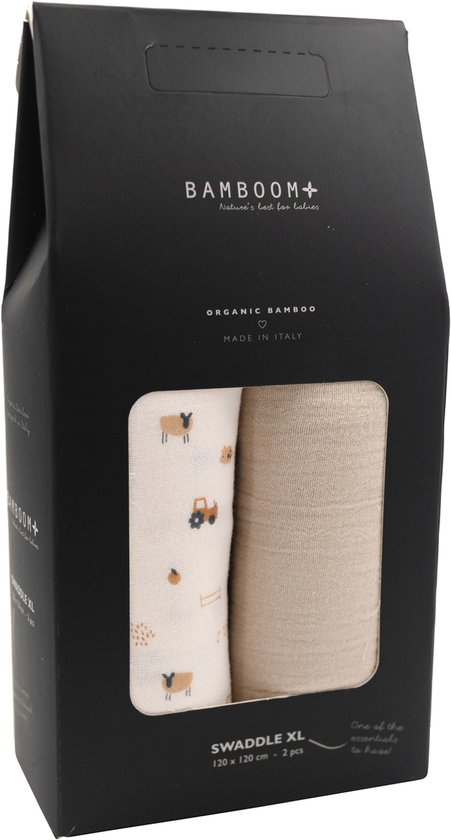 Bamboom Swaddle Muslin - XL - 120 x 120 - Set Of 2 - The Farm / Light Sand van Merkloos