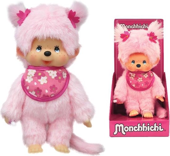 Bandai - Monchhichi - Monchhichi Pinky Sakura Roze Pluche Kersenbloesems - Iconische Aap Pluche uit de jaren 80 - Zachte Pluche 20 cm voor Kinderen en Volwassenen - Speelgoed Kinderen 2 jaar oud en + - 24289