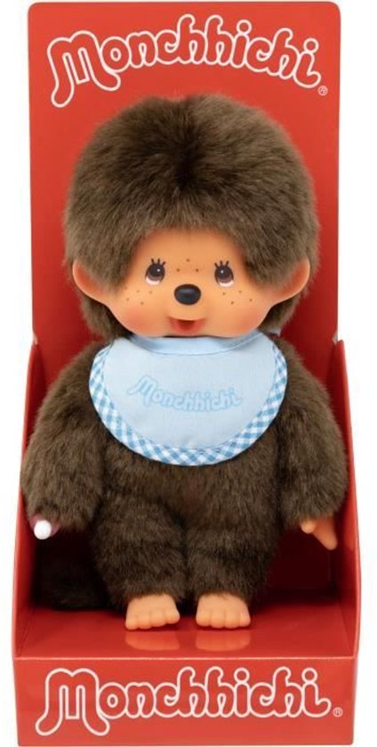 Bandai Namco Monchhichi Aap Pluche - Hemelsblauw slabbetje - 20 cm van Merkloos