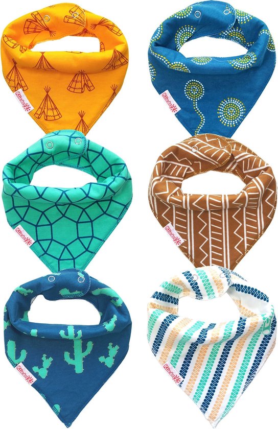 Bandana slab | kwijlslab jongens | set 6 stuks baby slabbers | BB04 van Merkloos
