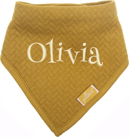 Bandana slabbetje brick mosterdgeel met naam | geborduurd | gepersonaliseerd van Hip&Hout