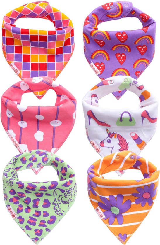 Bandana slabbetjes baby KliederZ - Kleurrijke kwijl slabben Meisjes - 6 stuks Puntslabbers Luipaard Unicorn print - BB05 van KliederZ