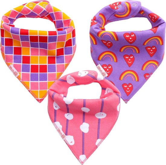 Bandana slabbetjes baby KliederZ | Purple & Pink kwijl slabben Meisjes | 3 stuks Puntslabbers paarse en roze print BB05A van KliederZ