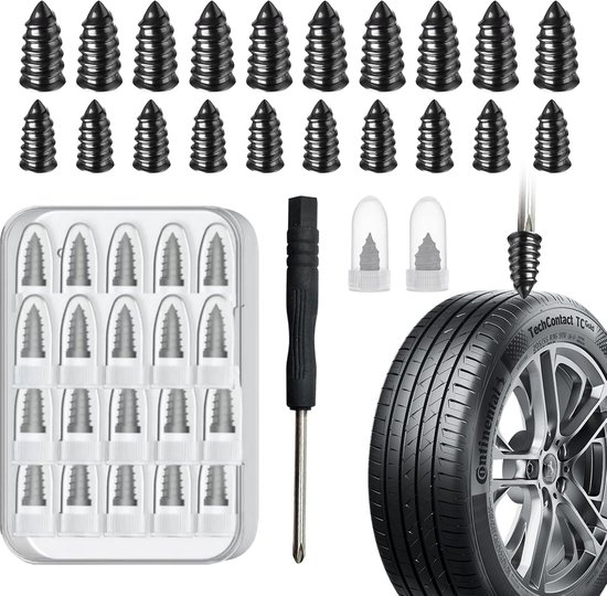 Bandenreparatieset Auto, 40 Gummiplugs + Schroevendraaier (20 groot, 20 klein), Tubeless Bandenreparatieset met Opbergdoos, universeel voor Auto en Motor