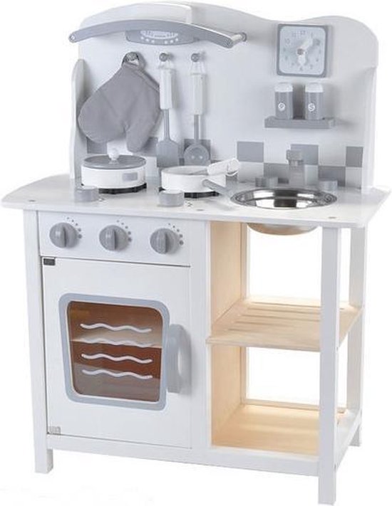 Bandits & Angels houten kinderkeuken Chef Deluxe White - 2 jaar - aanrechthoogte 46 cm - incl. 8 accessoires - wit van Bandits & Angels