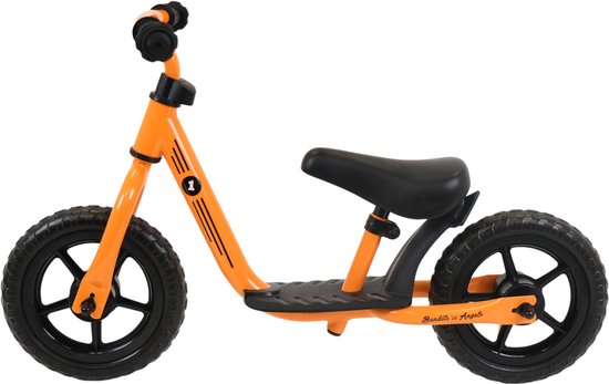 Bandits & Angels Metalen Loopfiets Starter Oranje met Voetenplank vanaf 2 Jaar - Limited Edition - Oranje Loop Fiets - Verstelbaar Zadel 29 tot 39 cm - Voor Jongens en Meisjes - Compact en Veilig - Lage Instap met Voetenplank van Bandits & Angels