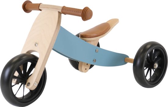 Bandits & Angels Smart Bike Loopfiets Hout 4-in-1 Petrol Blauw vanaf 1 jaar - Voor Jongens en Meisjes - Houten Loop Fiets - Omkeerbaar in Driewieler en Tweewieler - Verstelbaar Zadel van Merkloos