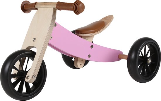 Bandits & Angels Smart Bike Loopfiets Hout 4-in-1 Retro Roze vanaf 1 jaar - Voor Jongens en Meisjes - Houten Loop Fiets - Omkeerbaar in Driewieler en Tweewieler - Verstelbaar Zadel van Bandits & Angels