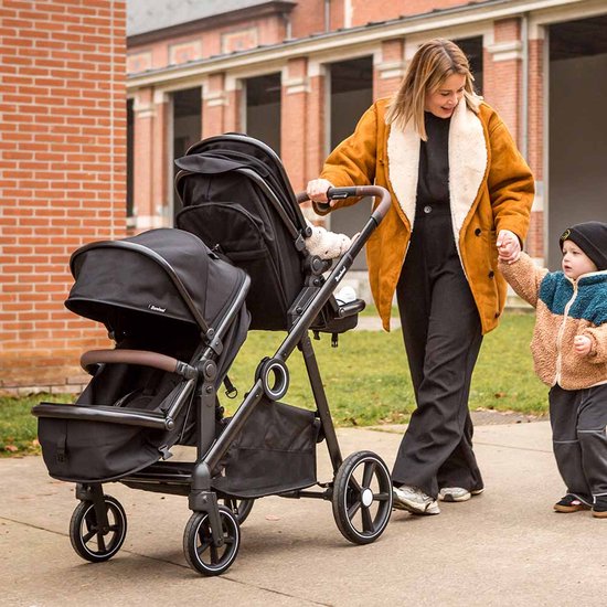 Baninni Luiz XL Duo Kinderwagen Zwart - Innovatieve Oplossing met Extra Ruime, Convertibele Zitjes van Geboorte tot 22 kg van Baninni