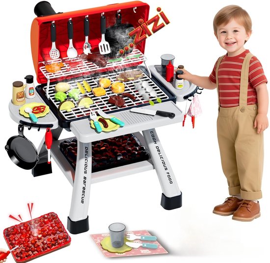 Barbecuespeelset voor kinderen Keukenspeelgoed met rook-, geluids- en lichteffecten Simuleert kookervaring Geschikt voor peuters van 3-5 jaar Kampeerkeukenspeelset Cadeau voor kinderen van Merkloos