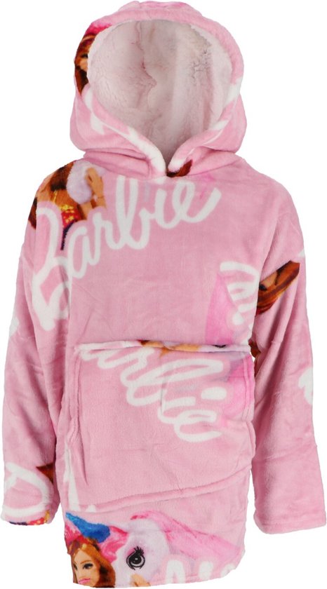 Barbie Hoodie Fleece deken, Pink - Kind - One Size van Merkloos