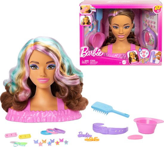 Barbie - Pop styling-hoofd, donkerbruin haar met meer dan 20 styling-accessoires, inclusief ster, vlinder en haarclips met kleurverandering