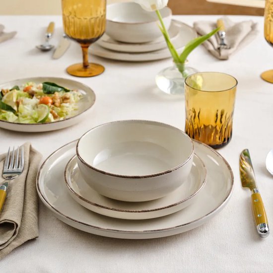 BAVARY 24-delig Beige Keramisch Servies - Rustiek & Modern Tafelservies Set - 6 persoons - Serviessets - Aardewerk Servies