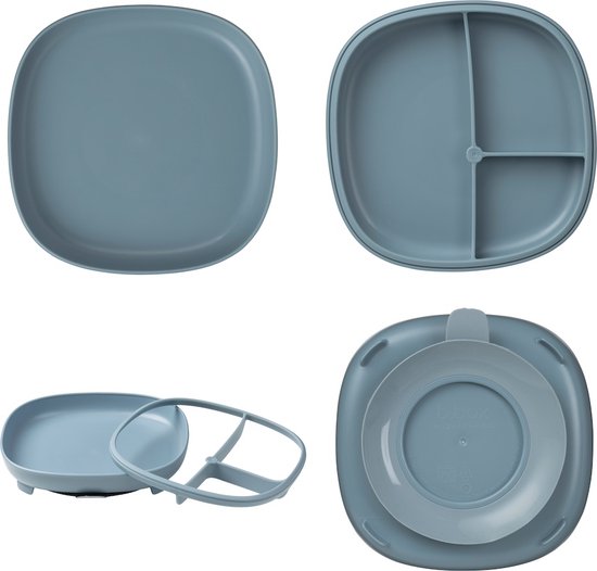 b.box 2-in-1 Zuignap-bordje - Sterke Zuignap - Verwijderbare Verdeler - Groeit Mee met je Kind - Gebogen Zijkanten - Vaatwasserbestendig - Vanaf 6 Maanden van b.box