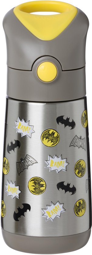 b.box Batman geïsoleerde waterfles voor kinderen - drievoudige wand van roestvrij staal - houdt dranken tot 8 uur koud en tot 6 uur warm - siliconen rietje met vrije doorstroming - drukknopopening - Drinkbekers - draaggreep -Drinkflessen - 350ml