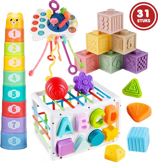 Be Sure Store® 4-in-1 Montessori Speelset - Educatief - Baby Speelgoed - Stapeltoren - Vormenstoof - 31 Delig - Vanaf 1 Jaar van Be Sure Store®