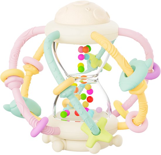 Be Sure Store® Zandloper Geel - Baby Speelgoed - Montessori Speelgoed - Bijtring & Rammelaar - vanaf 6 Maanden - Kraamcadeau van Merkloos