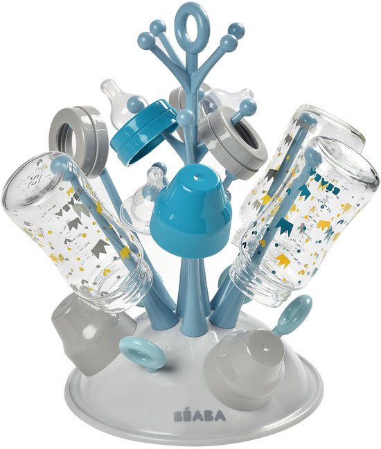 Béaba Flessenrek Baby - Hygiënisch Afdruiprek voor Zuigflessen - Droogrek Voor 6 Baby Flessen & Accessoires - Blauw