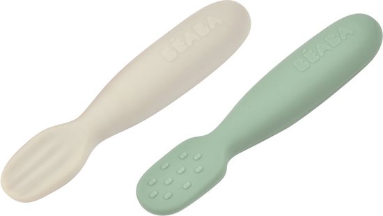 Béaba Pre-Spoons Lepeltjes - Set van 2 - Silicone - Groen/Grijs van Beaba