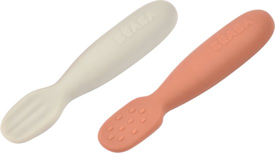 Béaba Pre-Spoons Lepeltjes - Set van 2 - Silicone - Groen/Terracotta van BEABA