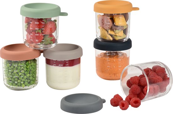 Beaba - Set glazen bewaarpotjes - 6 x 250 ml - Sunrise Colormix van BEABA