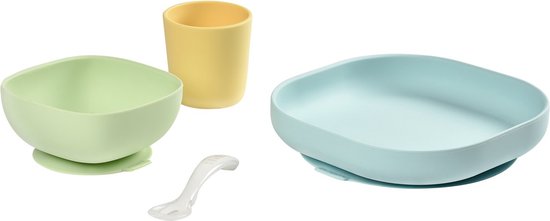 Béaba - Silicone maaltijdset - Kinderservies - 4-delig - Groen/geel van Beaba