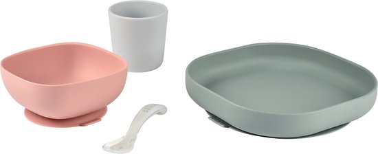 Béaba - Silicone maaltijdset - Kinderservies - 4-delig - Roze/groen van Beaba