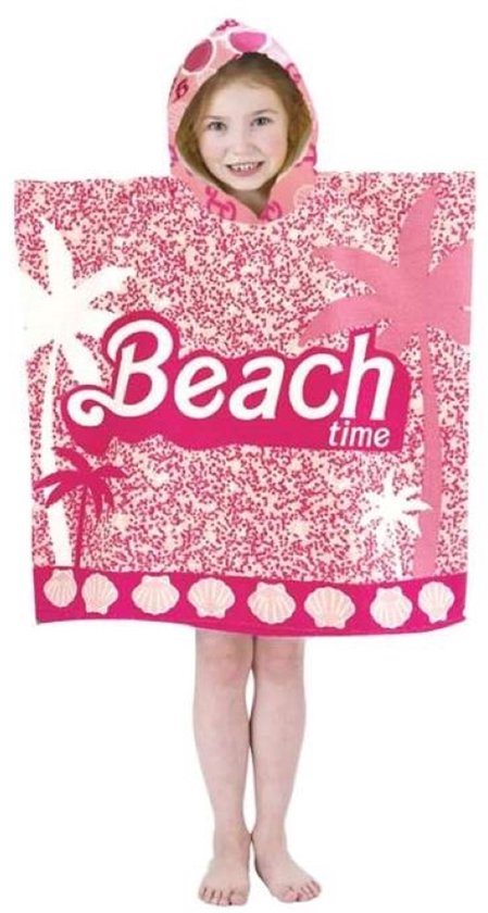 Beach Time - Badponcho - Roze - UV 40+ Bescherming - Poncho Handdoek - Sneldrogend - 60 x 120 cm. van Merkloos