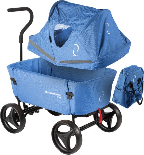 Beachwagon LITE® - Combideal - Opvouwbare Bolderkar Lichtblauw incl. Huif en rugzak van Beachwagon