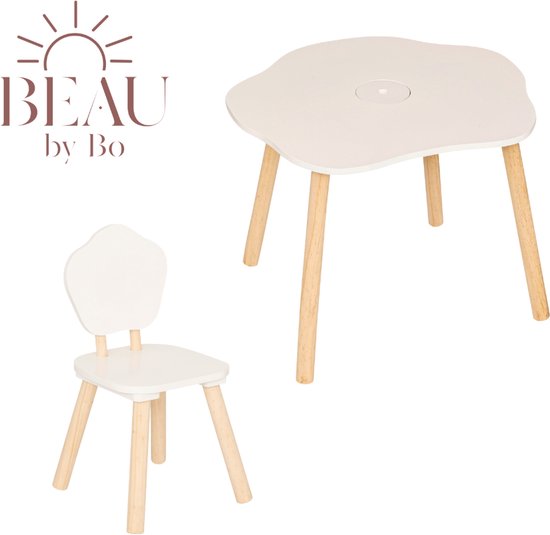 BEAU by Bo Kids Kindertafel + Kinderstoel Bloem - Wit van BEAU by Bo Kids