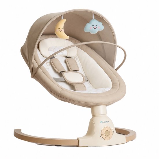 Bebe2luxe AVA Elektrische Babyschommel en Wipstoel, Bluetooth-compatibel, draagbare rustgevende babystoel met schommelbewegingen en ingebouwde geluiden (beige)