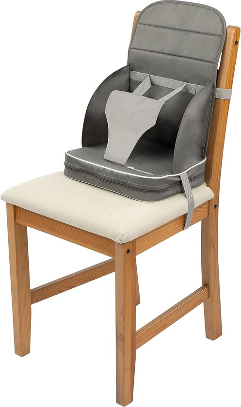 Bebecomfort Travel Booster hoge stoel voor kinderen, draagbaar en opvouwbaar, extra bekleding, voor kinderen vanaf 6 maanden tot 3 jaar (15 kg), Grey Mist van bebe
