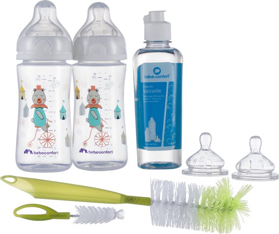 Bebeconfort Emotion PP Drinkfles - 2 stuks + Vaatwasvloeistof + Flessenborstel - 0-12m - Wit van Bebeconfort