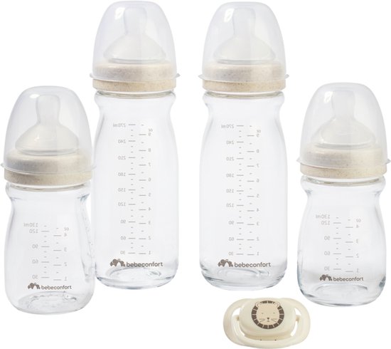 Bebeconfort Physio Air Care Glass Bottle Kit - Inclusief Flesvoeding, Fysiologisch Gevormde Fopspeen en Siliconen Spenen