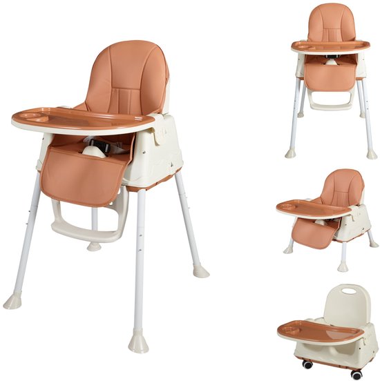Bebies First 2 in 1 Kinderstoel – Baby / Peuterkinderstoel met Wieltjes en Afneembaar Eetblad - Bruin van Merkloos