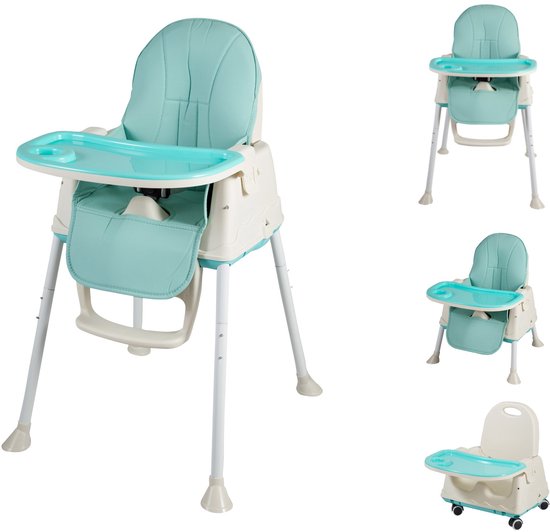 Bebies First 2 in 1 Kinderstoel – Baby / Peuterkinderstoel met Wieltjes en Afneembaar Eetblad - Groen van Merkloos