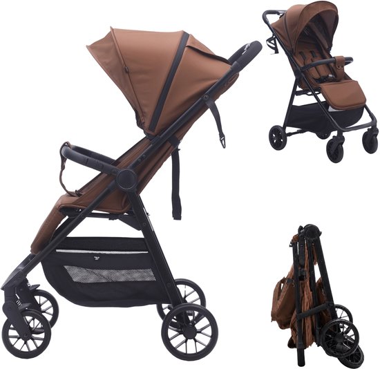 Bebies First Buggy MIO - Lichtgewicht Opvouwbare buggy- 5 Verstelbare Standen - Zwenkwielen, Zonnekap & Boodschappenmand - Geschikt vanaf 6 Maanden tot 22 kg - Espresso