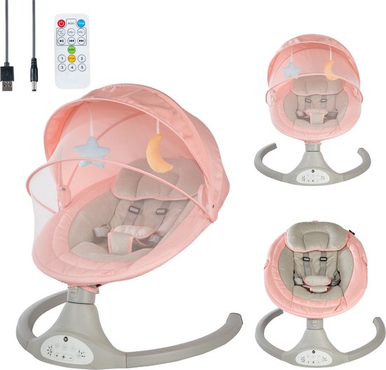 Bebies First Elektrische Wipstoel/ Schommelstoel Met Bluetoothfunctie Relax Met Kap & Speelboog - Roze van Merkloos