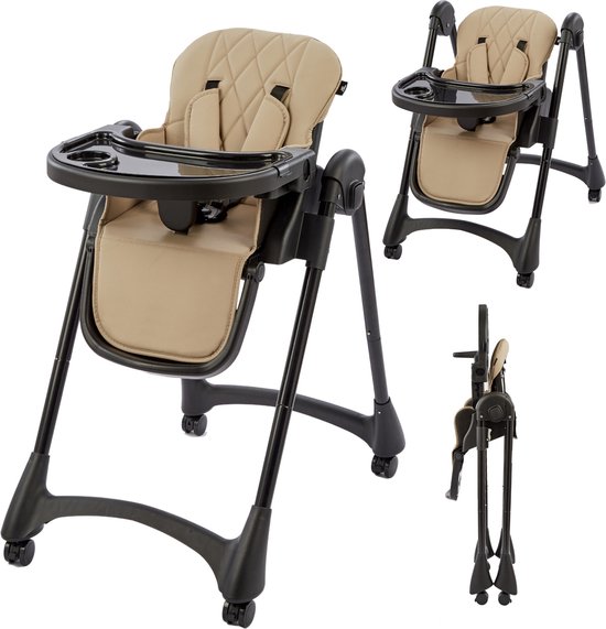 Bebies First Inklapbare Kinderstoel/ Peuterstoel – Compact Inklapbaar & meerdere Standen – Inclusief 5-puntsgordel & Afneembaar Eetblad - Clay van Bebies First