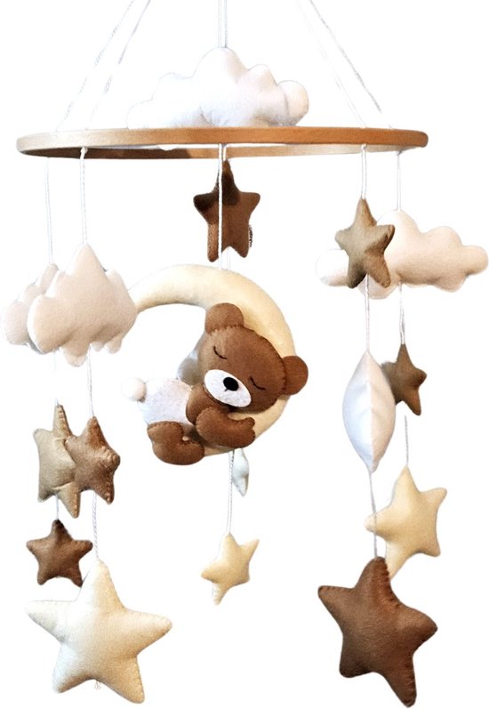 Bebyto® Boxmobiel Beertje - Babymobiel - Handgemaakt - Vilt - Slapende Beer - Babyshower - Kraamcadeau - Wiegmobiel van Merkloos