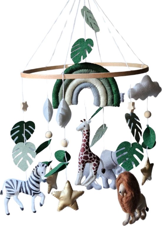 Bebyto® Boxmobiel Safari - Babymobiel - Handgemaakt - Vilt - Kraamcadeau - Babyshower - Wiegmobiel van Merkloos